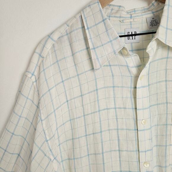Gap Vintage Y2K Linen Button Front Shirt Men's XL Off White Blue Long Sleeve - Picture 1 of 7